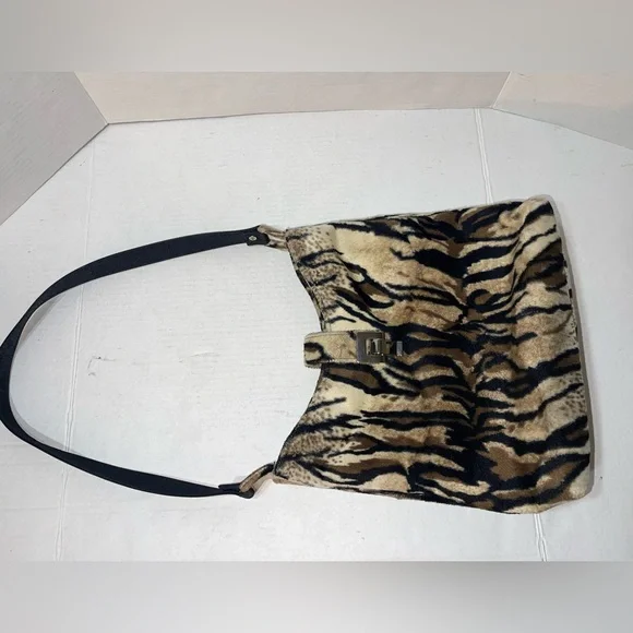 Ohh Ashley!! Vintage Boho Animal Print Hair Feel Shoulder Purse Rectangle Buckle - Picture 6 of 7